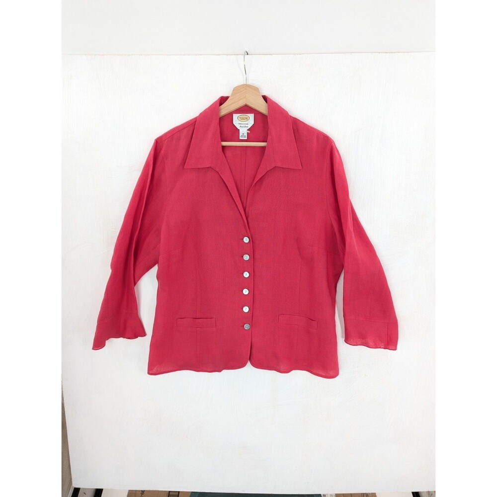 NWOT Talbots Sz 18 Irish Linen Hot Pink Button Up Blouse M-o-P Buttons Elegant